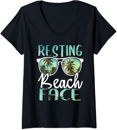 Womens Resting Beach Face Vintage Retro Funny Beach Vacation T Shirt
