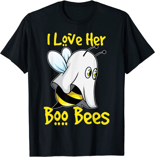 I Love Her Boo Bees Halloween Matching Couple Costume His T-Shirt