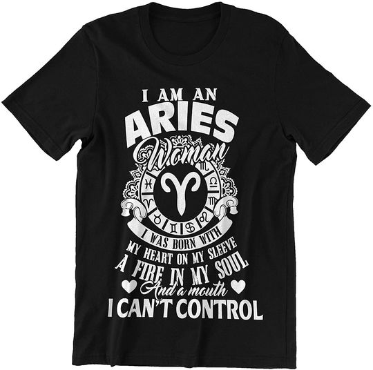 an Aries Woman was Born with My Heart On My Sleeve Zodiac Aries Shirt
