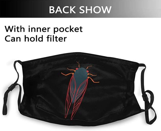 A Cicada with Red Wings Adult Face Mask Black