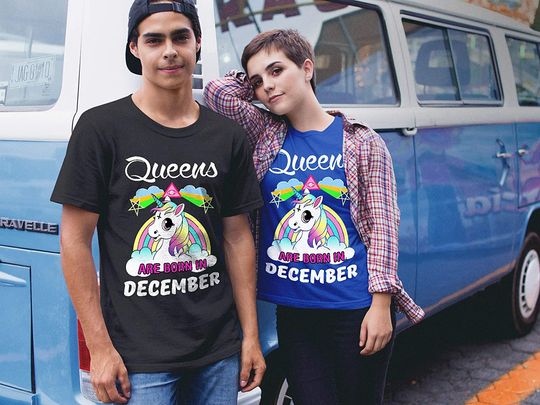 Queens are Born in December Unicorn Queen Shirt
