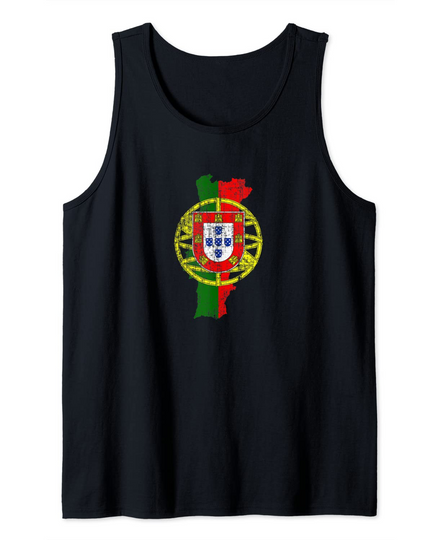 Discover Portuguese Map and Flag Souvenir Distressed Portugal Tank Top