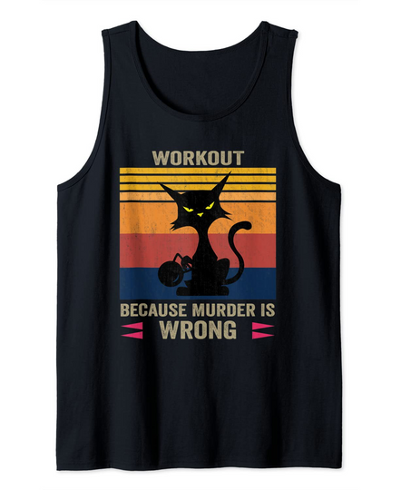 Discover Black  Cat Workout Because Murder Is Wrong Workout Cat Tank Top