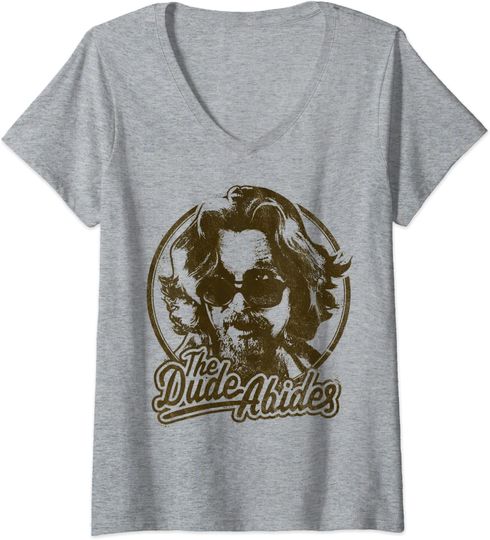 Womens Big Lebowski The Dude Abides Negative Head Shot Portrait V-Neck T-Shirt