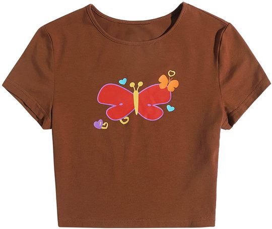 Women's Butterfly Print Short Sleeve Casual Summer T-shirt