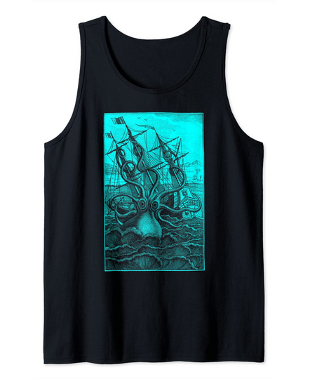 Giant Octopus Pirate Ship Kraken Sailing Squid Tank Top