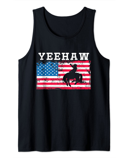 Discover Yeehaw American Flag Bronc Horse Riding Cowboy Cowgirl  Tank Top