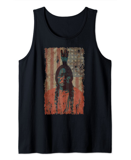 Native American Warrior USA Flag Retro Tank Top