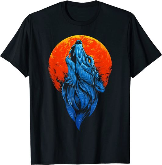 Moon Howling Wolf Head Wolf T Shirt