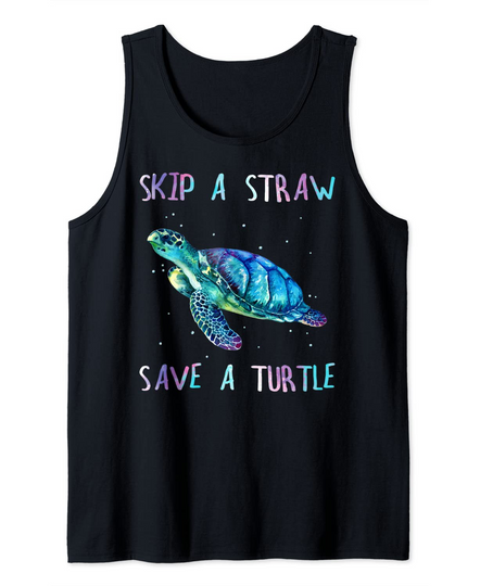 Turtle Watercolor Sea Ocean Skip a Straw Save the Turtle Tank Top