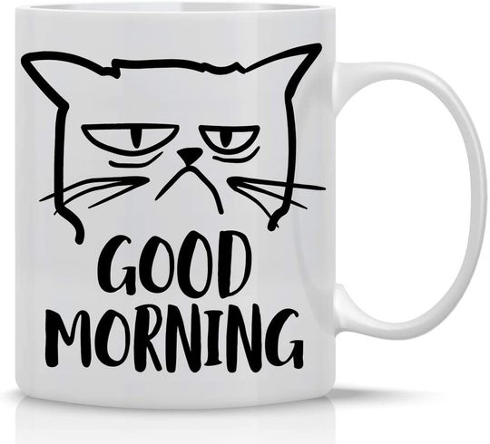 Good Morning Grumpy Cat Mug - Cute Unique Cat Mom Gifts For Birthdays Present for Cat Lover Cup For Crazy Cat Ladies Great Office Mug Gag Gift
