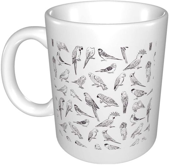 Parrot Birds Line Graphics  Ceramic Tea And Coffee Mug, Christmas, Birthday, Anniversary, Holiday Or Graduation Gift