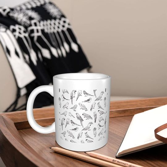 Parrot Birds Line Graphics  Ceramic Tea And Coffee Mug, Christmas, Birthday, Anniversary, Holiday Or Graduation Gift