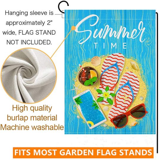 Summer Time Garden Flag Flip Flops Sunglasses Pool