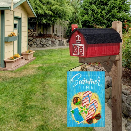 Summer Time Garden Flag Flip Flops Sunglasses Pool