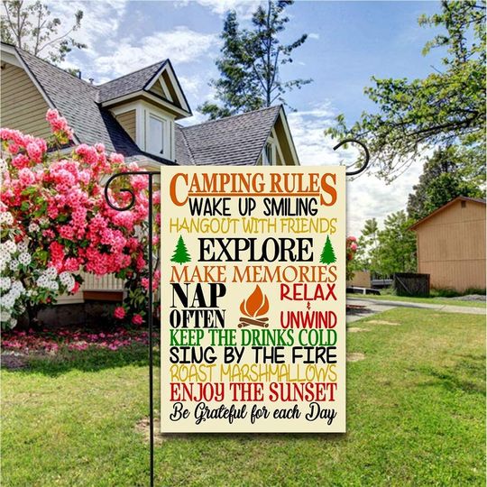 Camping Rules Wake Up Smiling Garden Flag
