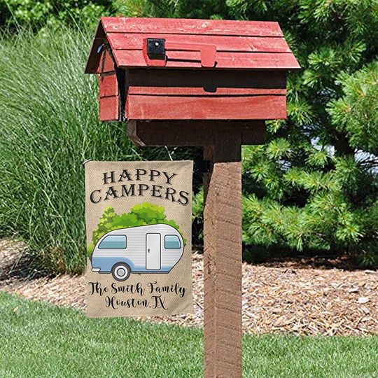 Personalized Happy Camper Garden Flag Custom Family Name