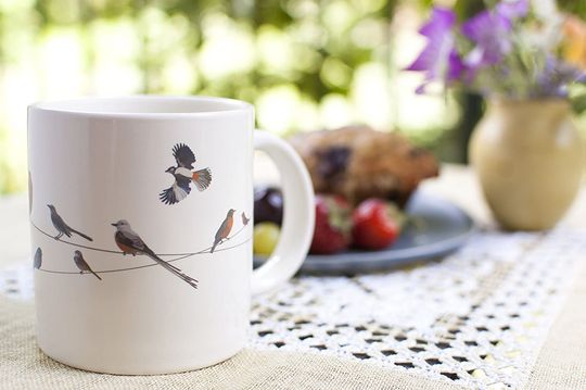 Birds On A Wire Heat Changing Ceramic Novelty Coffee Mug