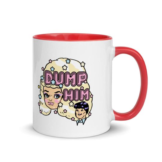 Dump him mug, 80s vintage pastel mug, retro barbie mug