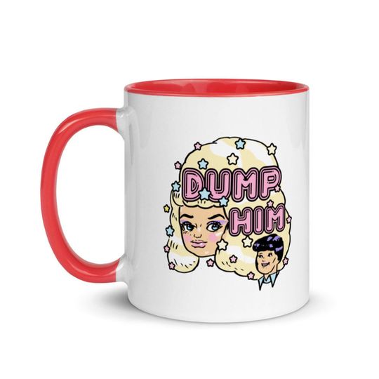 Dump him mug, 80s vintage pastel mug, retro barbie mug