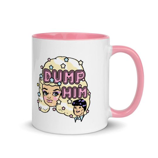 Dump him mug, 80s vintage pastel mug, retro barbie mug