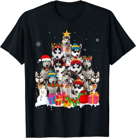 Siberian Husky Christmas Tree Pet Dog Lover Gift T-Shirt