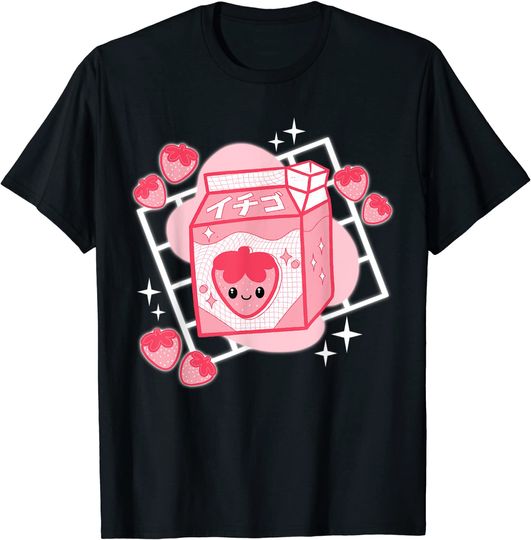 Pink Strawberry Milk Kawaii Aesthetic Milkshake Anime T-Shirt