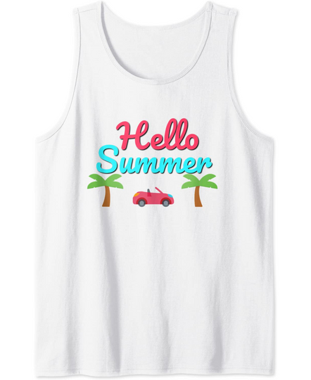 Hello Summer Tank Top Palm Tree Convertible Car