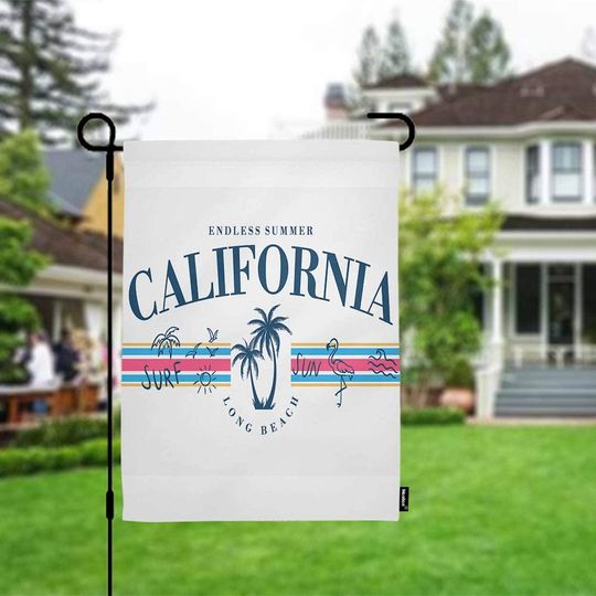 Endless Summer California Long Beach Surf Garden Flag Flamingo