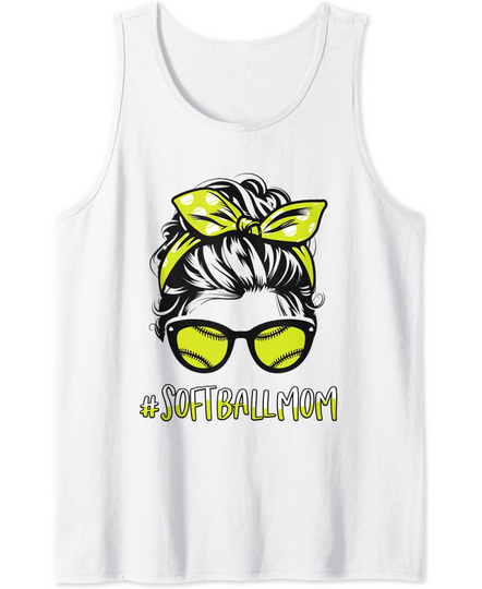 Softball Player Mom Softball Mothers Day Messy Bun Tank Top