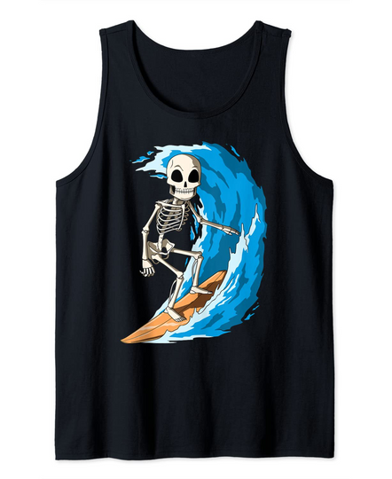 Skeleton Surfing Surf Lovers Halloween Themed Gift Tank Top