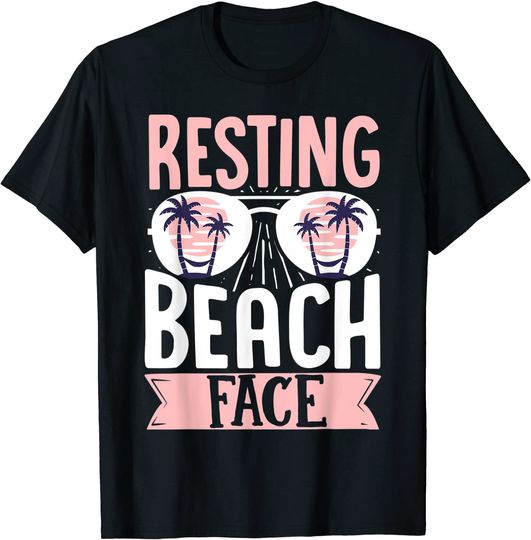 Discover Resting Beach Face T-shirt Palm Tree Sunglasses