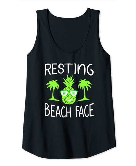 Resting Beach Face Tank Top Pineapple Wearing Sunglasses
