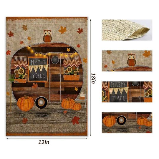 Welcome Fall Happy Autumn Garden Flag Owl Pumpkin RV Trailer Camper