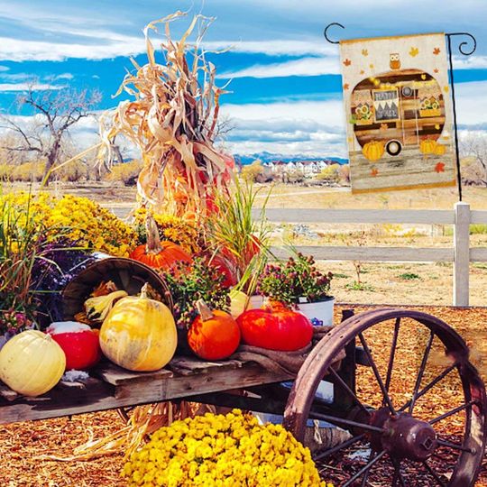 Welcome Fall Happy Autumn Garden Flag Owl Pumpkin RV Trailer Camper