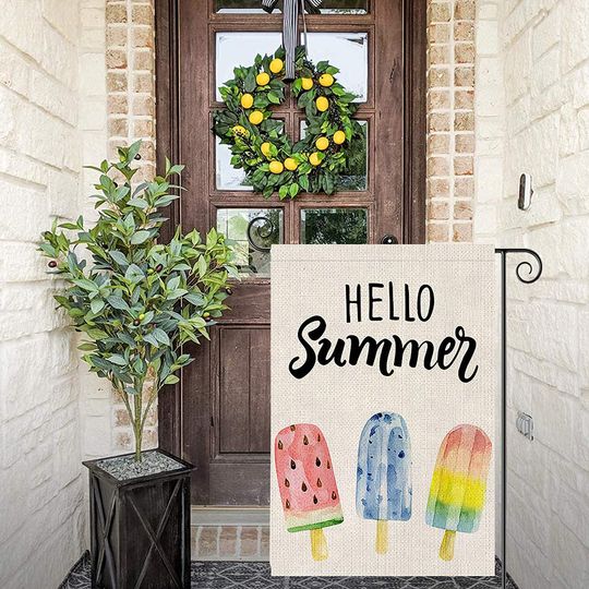 Personalized Hello Summer Garden Flag Ice Cream