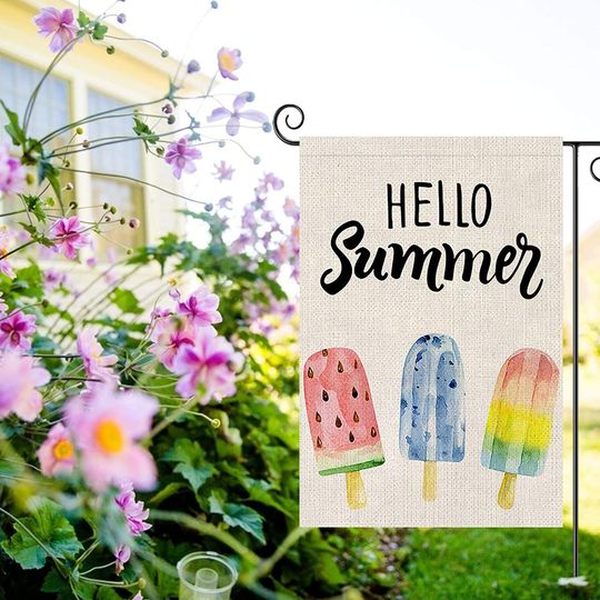 Personalized Hello Summer Garden Flag Ice Cream