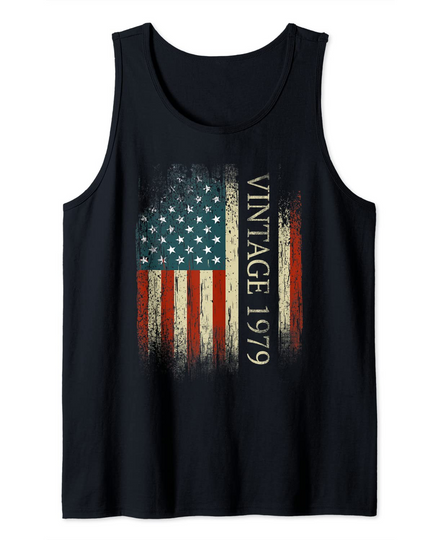 Discover 42nd Birthday Vintage 1979 Usa Flag 42 Year Old Bday Tank Top