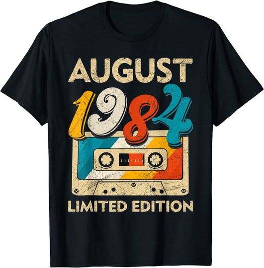 Retro August 1984 Cassette Tape 37th Birthday Decorations T Shirt