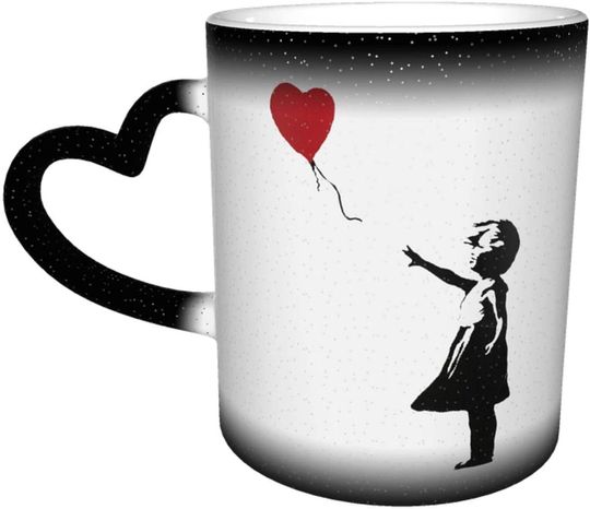 Banksy Heart Custom Color Changing Ceramic Coffee Mug Magic Tea Cup Heat Sensitive Unique Novelty for Gift Box