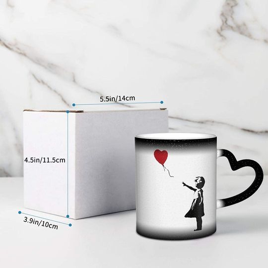 Banksy Heart Custom Color Changing Ceramic Coffee Mug Magic Tea Cup Heat Sensitive Unique Novelty for Gift Box