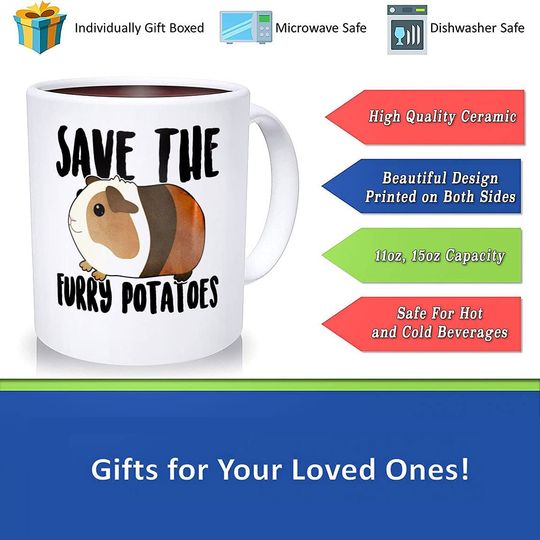 Personalized Guinea Pig Coffee Mug, Guinea Pig Lover Gift, Cavy Cup, Gift For Her, Him, Birthday, Cavies, Cute Pet Animal, Mom, Dad, Potato, Ceramic Novelty Coffee Mugs
