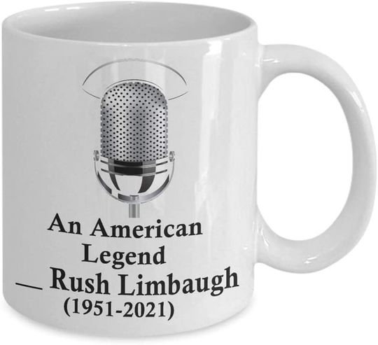 Rush Limbaugh Coffee Mug| An American Legend Rip 1951-2021| Dittoheads Fans Mug| Provocateur Gift| Grey Conservative Talk Radio Host Coffee Mug