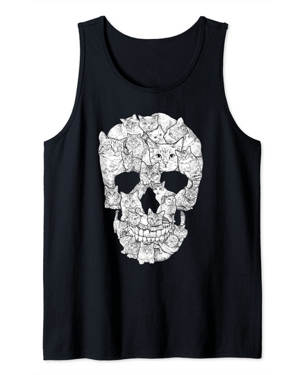 Cat Skull Kitty Skeleton Halloween Costume Idea Tank Top