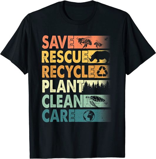 Earth Day Save Bees Rescue Animals Recycle Plastics T-Shirt
