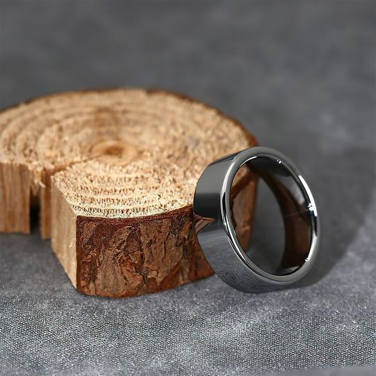 Engraved Men's Polished Tungsten Ring