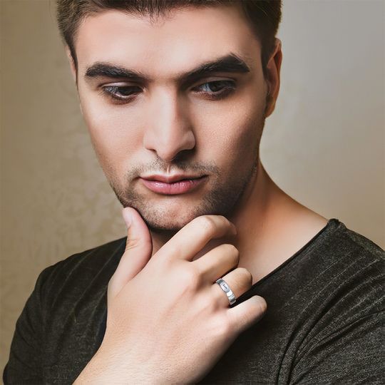 Engraved Men's Band Ring Silver