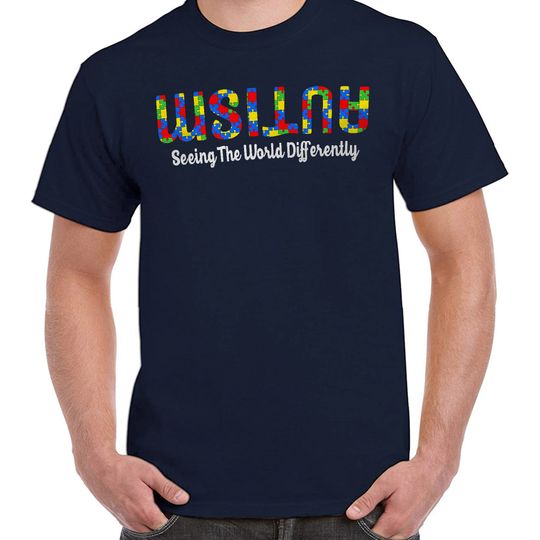 Autism Seeing The World Differently Upside Autism Awareness T-Shirt