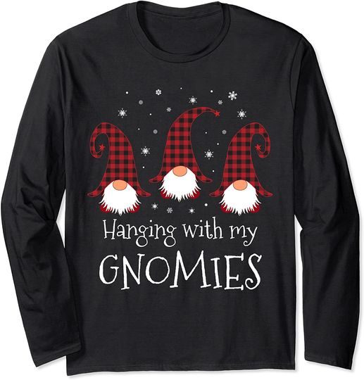 Hanging With My Gnomies Plaid Garden Christmas Gnome Long Sleeve