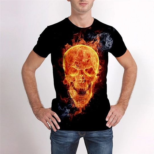 Men's Unisex Tee T shirt 3D Print Graphic Prints Skull Flame Print Short Sleeve Casual Tops Fashion